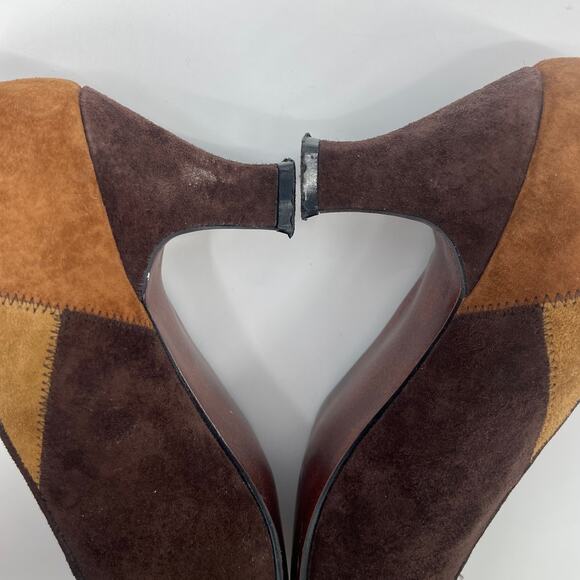 Vintage 90s Jennifer Moore Patchwork Suede Pumps Women Shoes 8.5N Brown Heritage - Picture 5 of 9